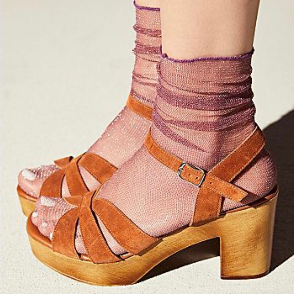 Free People Brown Suede Wood Heel Clog Open Toe 8